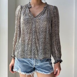 Velvet Black and Cream Leopard Print Blouse